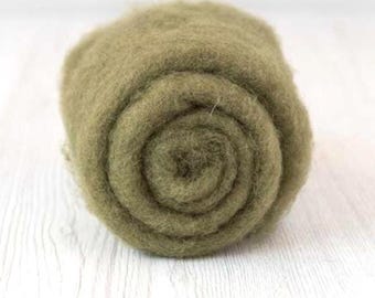 Olive Maori Batt, Needle Felting, Wet Felting, 50 grams (1.75oz), Short Staple Fibre, Colour: Olive