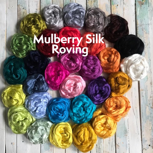 Mulberry Silk Roving - 31 colours available
