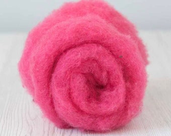 Lipstick Maori Batt, Needle Felting, Wet Felting, 50 grams (1.75oz), Short Staple Fibre, Colour: Lipstick
