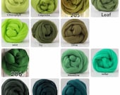 GREENS - Extrafine Merino Wool Roving (Top), 18-19 Micron, 50 gr. (1.76 oz).  For Wet Felting, Nuno Felting, Needle Felting, Spinning.