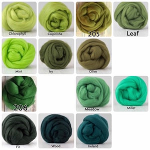 GREENS - Extrafine Merino Wool Roving (Top), 18-19 Micron, 50 gr. (1.76 oz).  For Wet Felting, Nuno Felting, Needle Felting, Spinning.