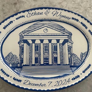 Custom Wedding Venue plater- Blue and White Gift Personalized , Handpainted
