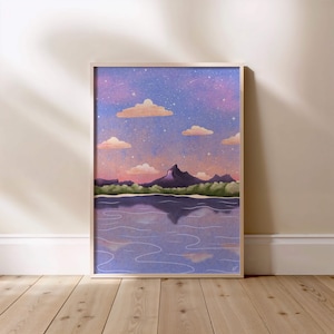 Verträumte Berglandschaft Poster Sonnenuntergang und Sternenhimmel Kunstwerk Malerische Natur Wand Kunst Druck ästhetik Wohnkultur A1 A2 A3 A4