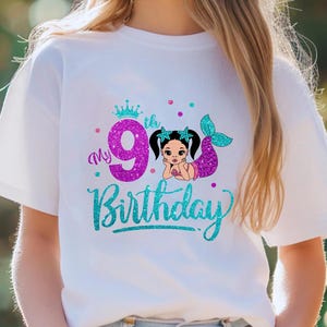 9e verjaardag shirt, meisje, 9e verjaardag T-shirts, negenjarige verjaardag meisjesshirt, 9-jarige verjaardag, aftellen verjaardag
