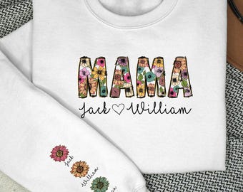 Sudadera personalizada para mamá con nombres de niños, regalo para mamás primerizas, regalo para el Día de la Madre, sudadera personalizada para mamá, mamá con nombres de niños en la manga