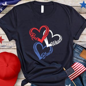 Chemise coeur rouge blanc bleu, T-shirt 4 juillet, chemise patriotique, t-shirt 4 juillet, t-shirt drapeau des Etats-Unis, jour de l&#39;indépendance, chemise drapeau américain