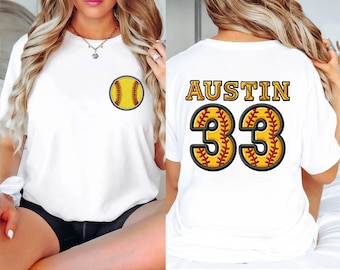 Benutzerdefinierte Softball Name und Nummer 2 seitiges Shirt, Softball Team Shirt, personalisierte Sport Softball Shirt, Softball Mom Shirt, Spieltag Shirt