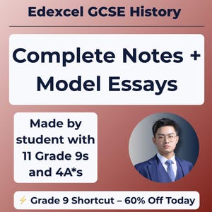 Paquete de repaso de Historia Edexcel GCSE (9.º grado) / Apuntes + Ensayos modelo (más de 100 páginas)