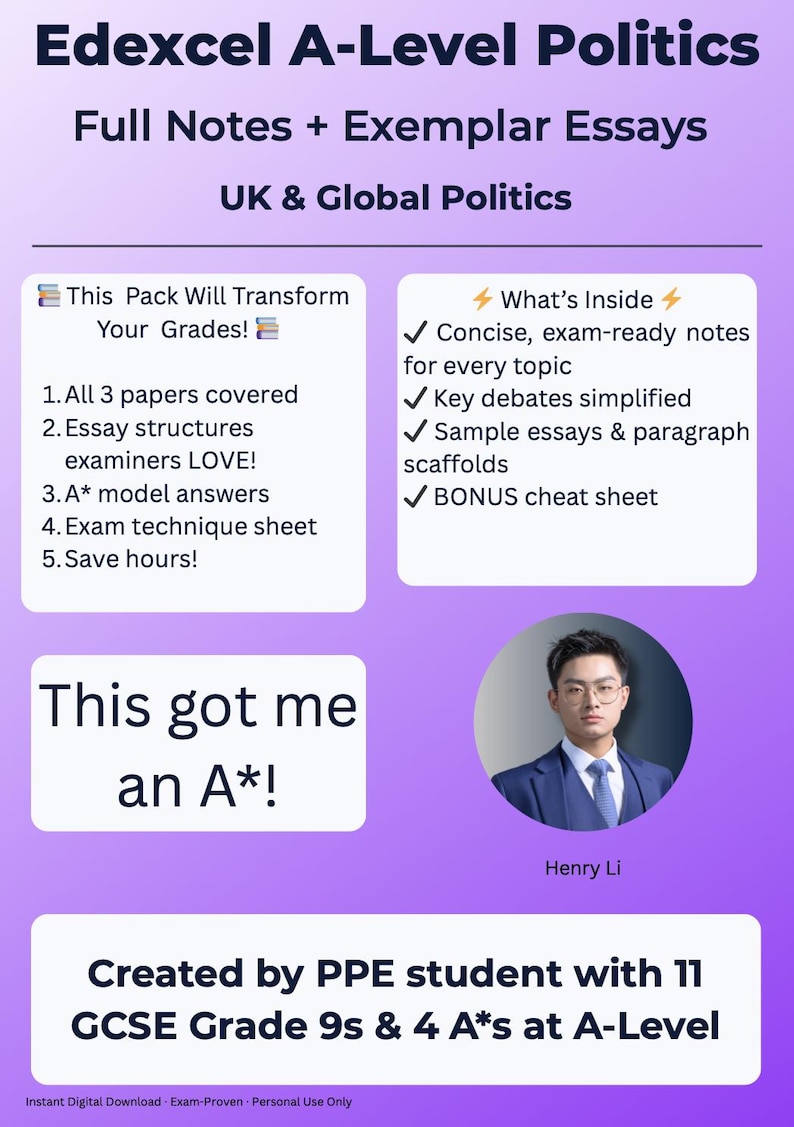 Edexcel A-level Politics A* Revision Bundle | Full Notes & Essay Plans ...