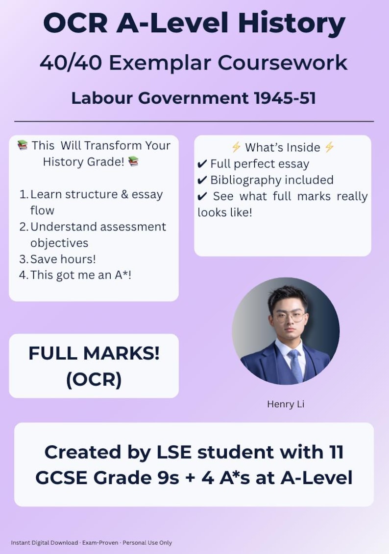 OCR A-level History Coursework Exemplar (40/40) | Labour Government ...