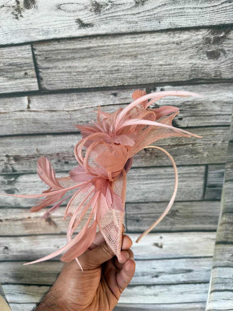 Dusky Pink Feather Fascinator Handmade Wedding Ascot Headpiece Etsy — free download