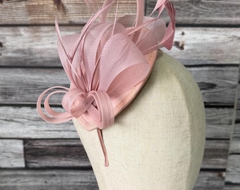 Dusty Pink Fascinator Wedding hat, Handmade Feather Headband, Races Weddings Kentucky Derby Royal Ascot