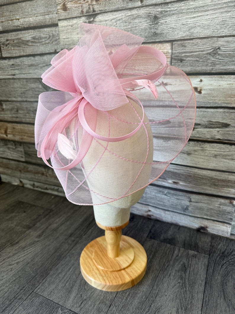 Light Pink Feather Fascinator: Handmade Wedding Ascot Kentucky Derby Headband Clip image 2
