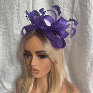 Purple Feather Fascinator: Wedding, Races, Royal Ascot - Headband & Clip