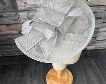 Light Grey Fascinator Hat with Feathers – Wedding, Races, Ascot Headwear