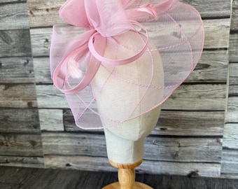 Light Pink Feather Fascinator: Handmade Wedding Ascot Kentucky Derby Headband Clip