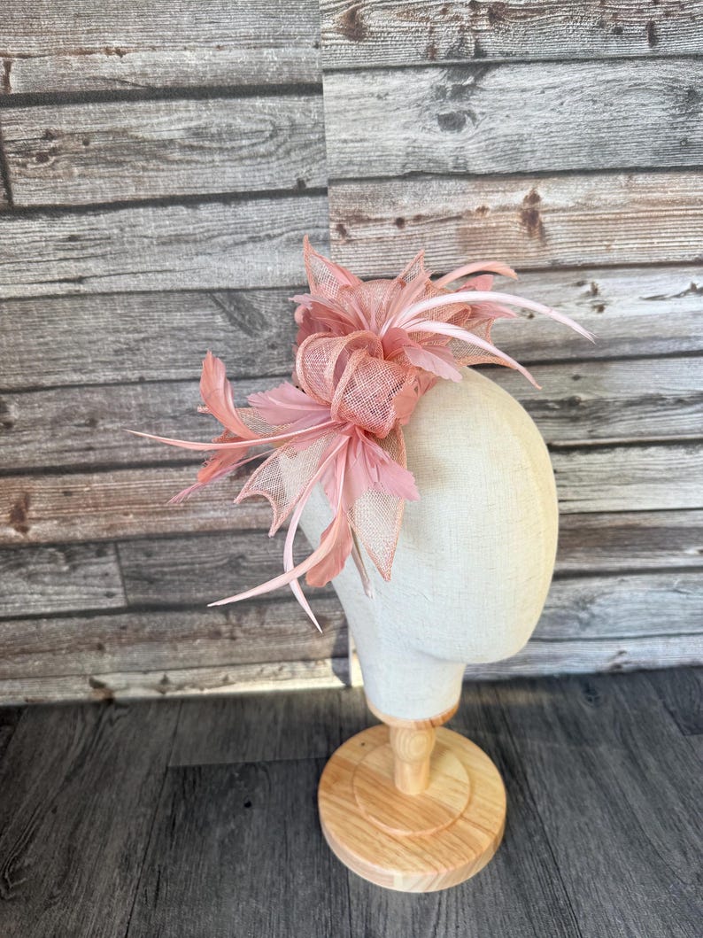 Dusky Pink Feather Fascinator Handmade Wedding Ascot Headpiece Etsy — free download
