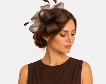 Coffee Brown Fascinator Hat Wedding Races Royal Ascot Kentucky Derby Headpiece