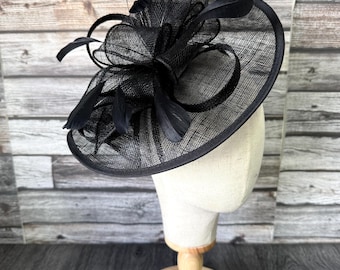 Schwarzer Fascinator Hut: Hochzeit, Pferderennen, Royal Ascot, Large, Kentucky, Derby