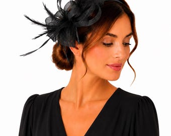 Black Feather Fascinator Hat: Kentucky Derby, Wedding Guest, Royal Ascot Headpiece