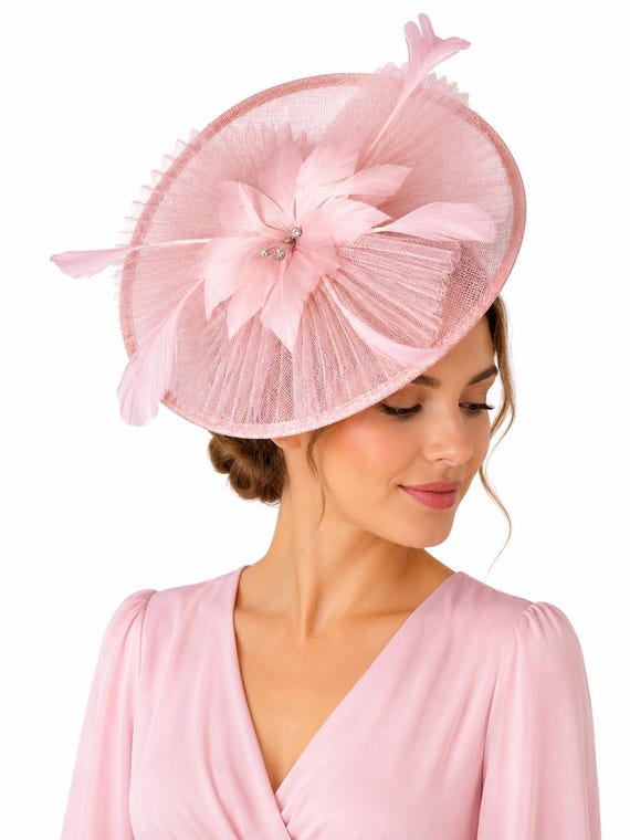 Dusty Pink Kentucky Derby Fascinator | Floral Feather Headpiece Hot Pink Floral Fascinator with Birds • Kentucky Derby Hat  main image 3