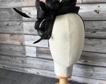 Black Feather Fascinator: Races, Weddings, Cocktail Party Headpiece