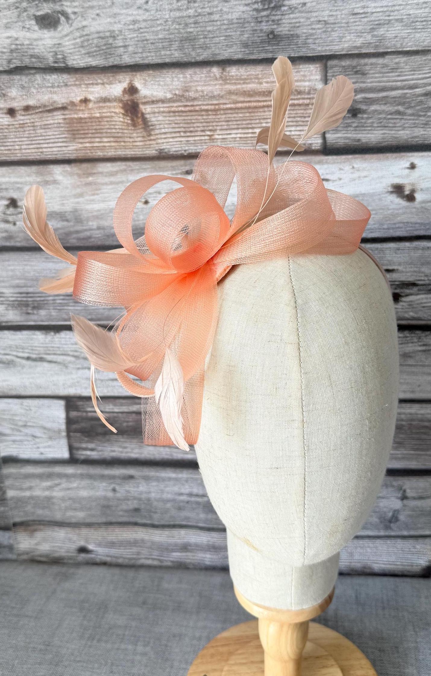 Peach Fascinator Hat Handmade Wedding Guest Races Royal 