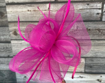 Fuchsia Feather Fascinator: Handmade Wedding Races Hatinator