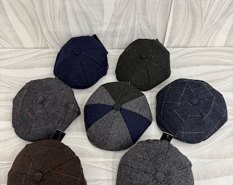 Herringbone Wool Newsboy Cap: Peaky Blinders Style Irish Flat Cap