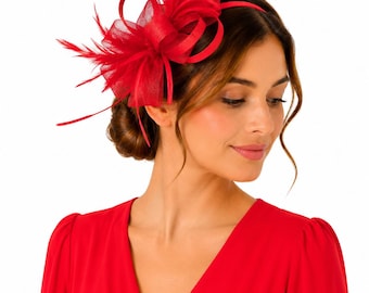 Red Feather Fascinator Hat: Kentucky Derby, Royal Ascot, Wedding Guest Hair Accessory
