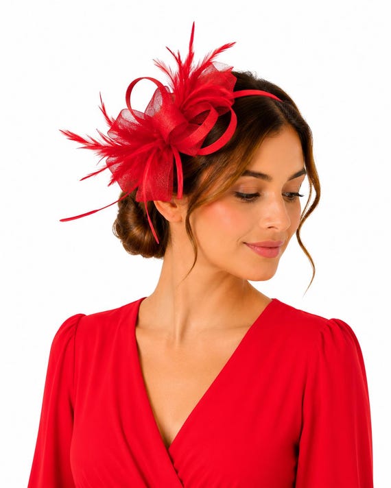 Red Feather Fascinator Hat: Kentucky Derby, Royal Ascot  display picture 2