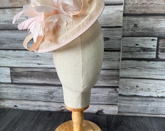 Pale Pink Feather Fascinator: Handmade Wedding Races Headband Clip Hat