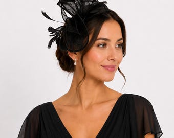 Black Feather Fascinator Hat, Kentucky Derby, Royal Ascot, Wedding Guest Headpiece
