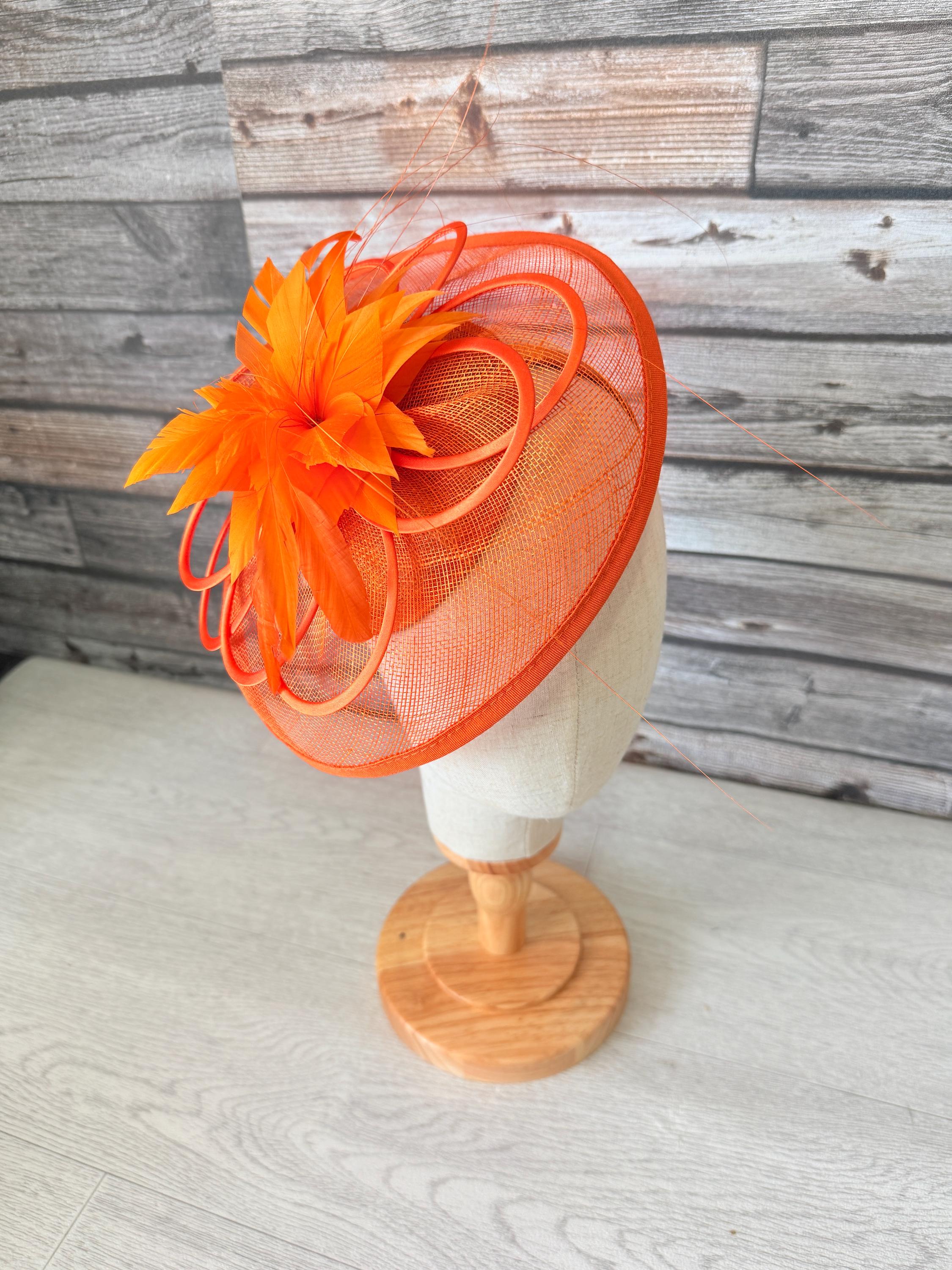 Kentucky Derby Custom Orange Multi Feather Fascinator Kentucky Derby Hat | Hot Pink and Orange Kentucky Derby  main image 2