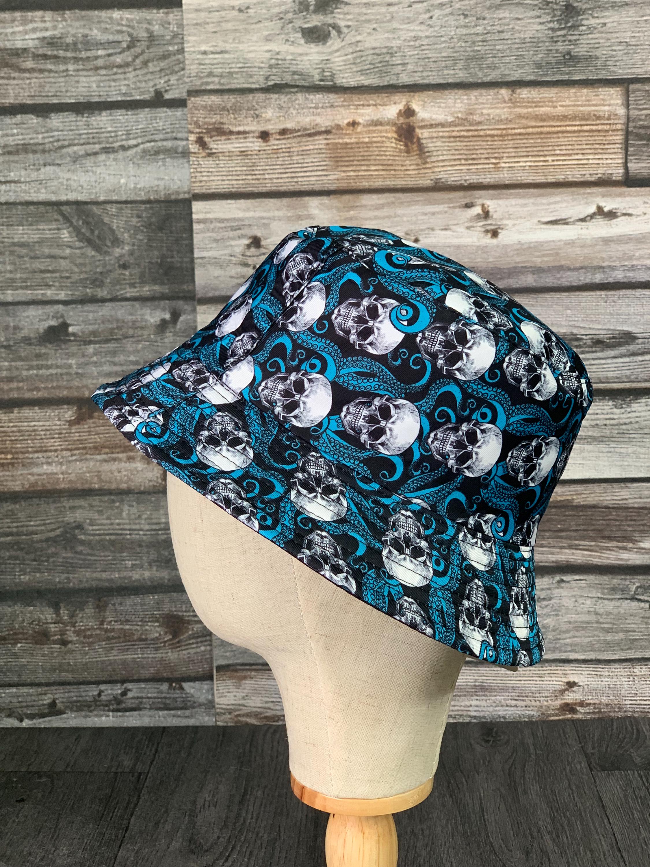 Reversible Skull Pattern Bucket Hat, 100% Cotton Unisex Summer Hat