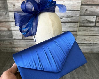 Royal Blue Fascinator Hat and Clutch Bag Set: Races Weddings Kentucky Derby New