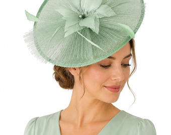 Mint Green Feather Fascinator Hat: Kentucky Derby Wedding Guest Headpiece Races Royal Ascot Hat