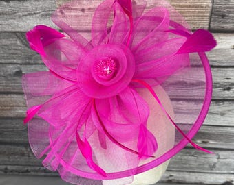 Pretty Fushia Ribbon Sculpted Fascinator Large Hot Pink Teardrop Fascinator Hat Races Hair Headband  main image 4