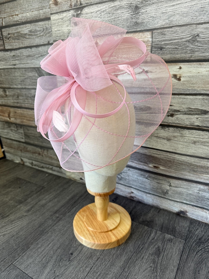 Light Pink Feather Fascinator: Handmade Wedding Ascot Kentucky Derby Headband Clip image 12