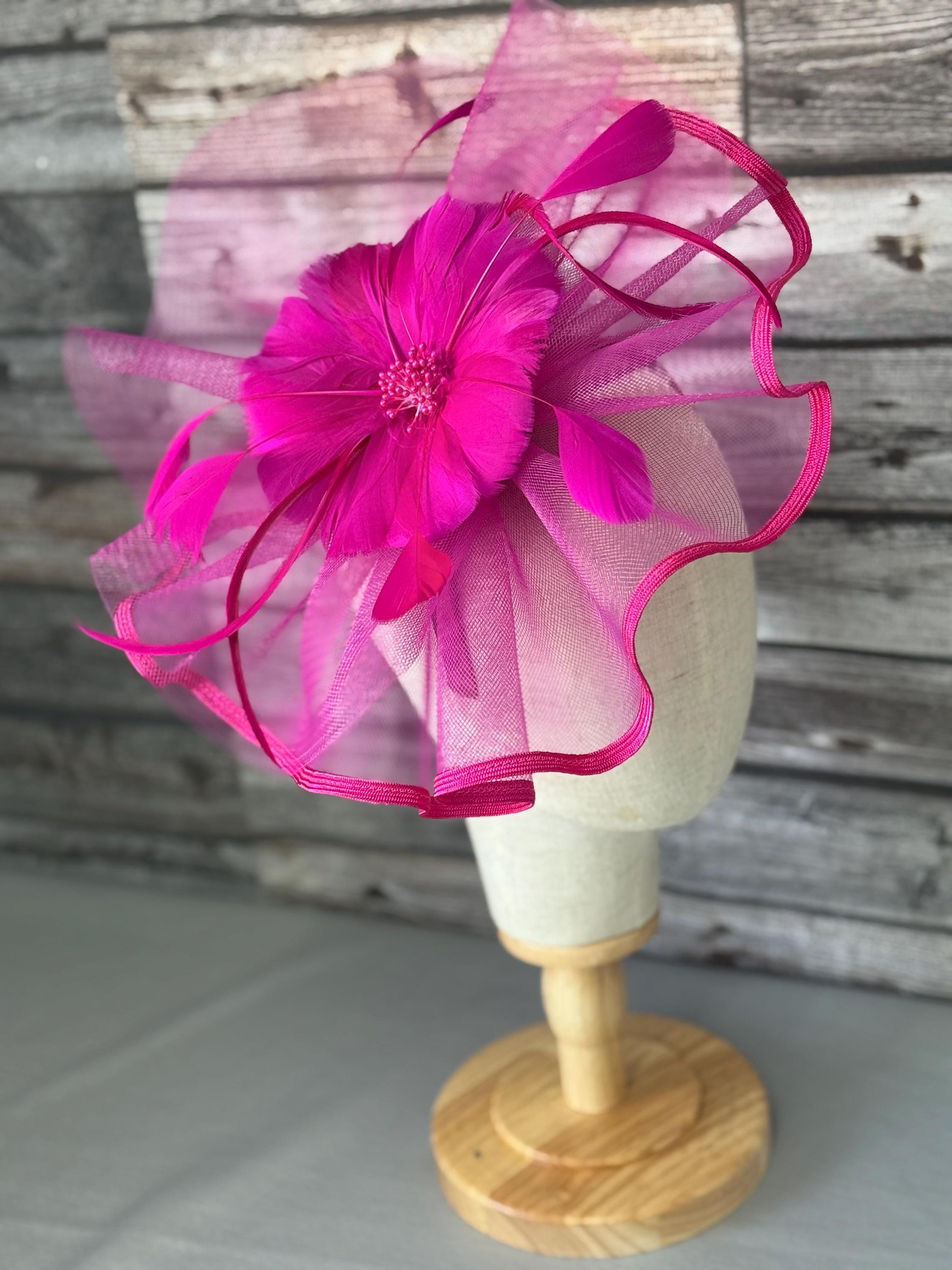Fuchsia Feather Fascinator: Handmade Wedding Races Hatinator  display picture 3