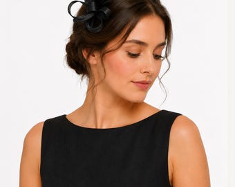 Black Fascinator Wedding Hat: Mini Feather Headpiece, Races, Royal Ascot, Derby