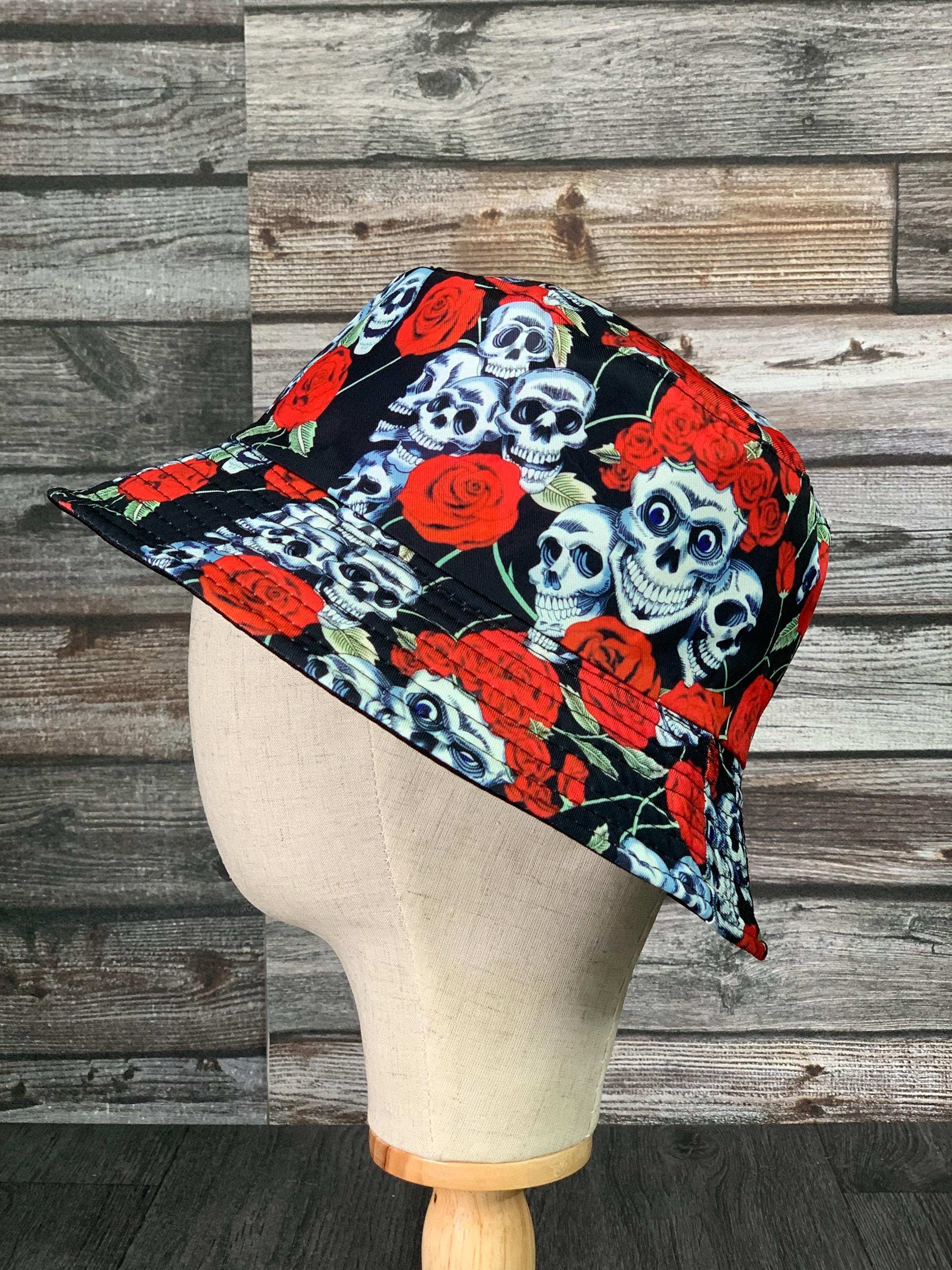 Reversible Skull Pattern Bucket Hat, 100% Cotton Unisex Summer Hat