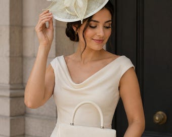 Ivory Cream Fascinator Hat and Clutch Set: Feather Detail Races Weddings
