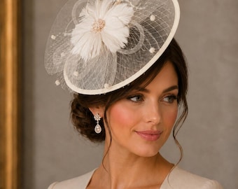 Elfenbein creme Fascinator-Hut: Hochzeit, Pferderennen, Royal Ascot, Large, Kentucky, Derby