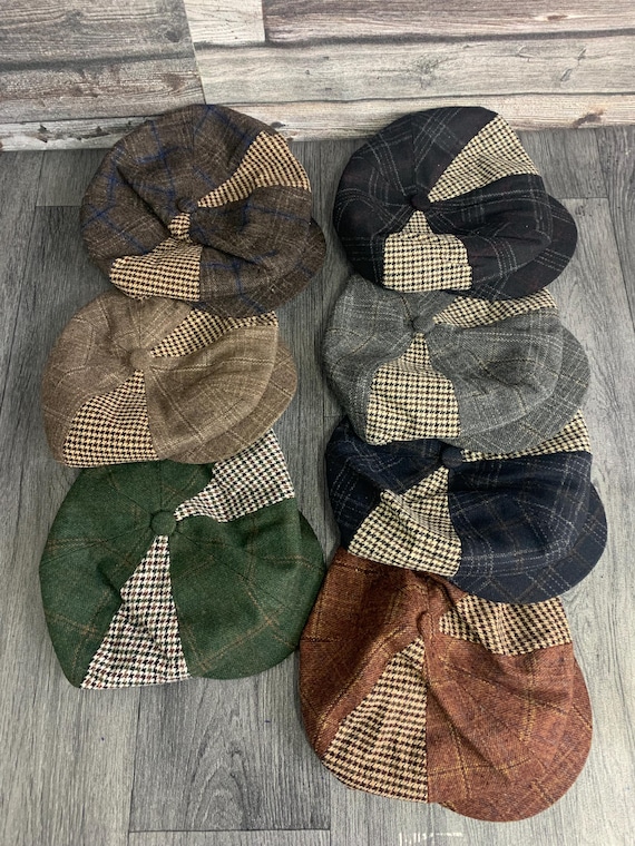 Tweed Patchwork Newsboy Cap: Vintage Peaky Blinders Style - Etsy display picture 1