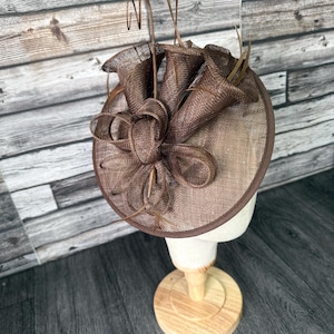 Coffee Brown Feather Fascinator: Kentucky Derby Hat, Wedding Headpiece, Round