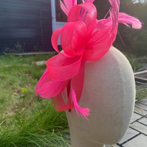 Hot Pink Fascinator Hat: Fuchsia Feather Headband, Races Weddings
