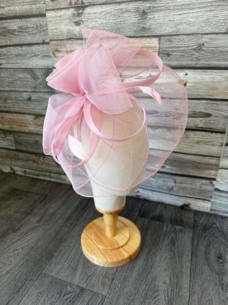 Light Pink Feather Fascinator: Handmade Wedding Ascot Kentucky Derby Headband Clip image 6