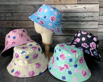 Floral Reversible Fischerhut, 100% Baumwolle Unisex Sonnenhut