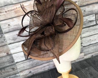 Coffee Brown Feather Fascinator Kentucky Derby Wedding Hat Royal Ascot Races Guest Headpiece